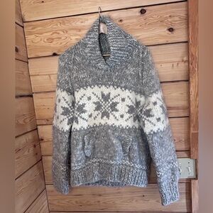 Vintage Wool Sweater Hand Knit Women's Large Fisherman Fair Isle Nordic Neutrals